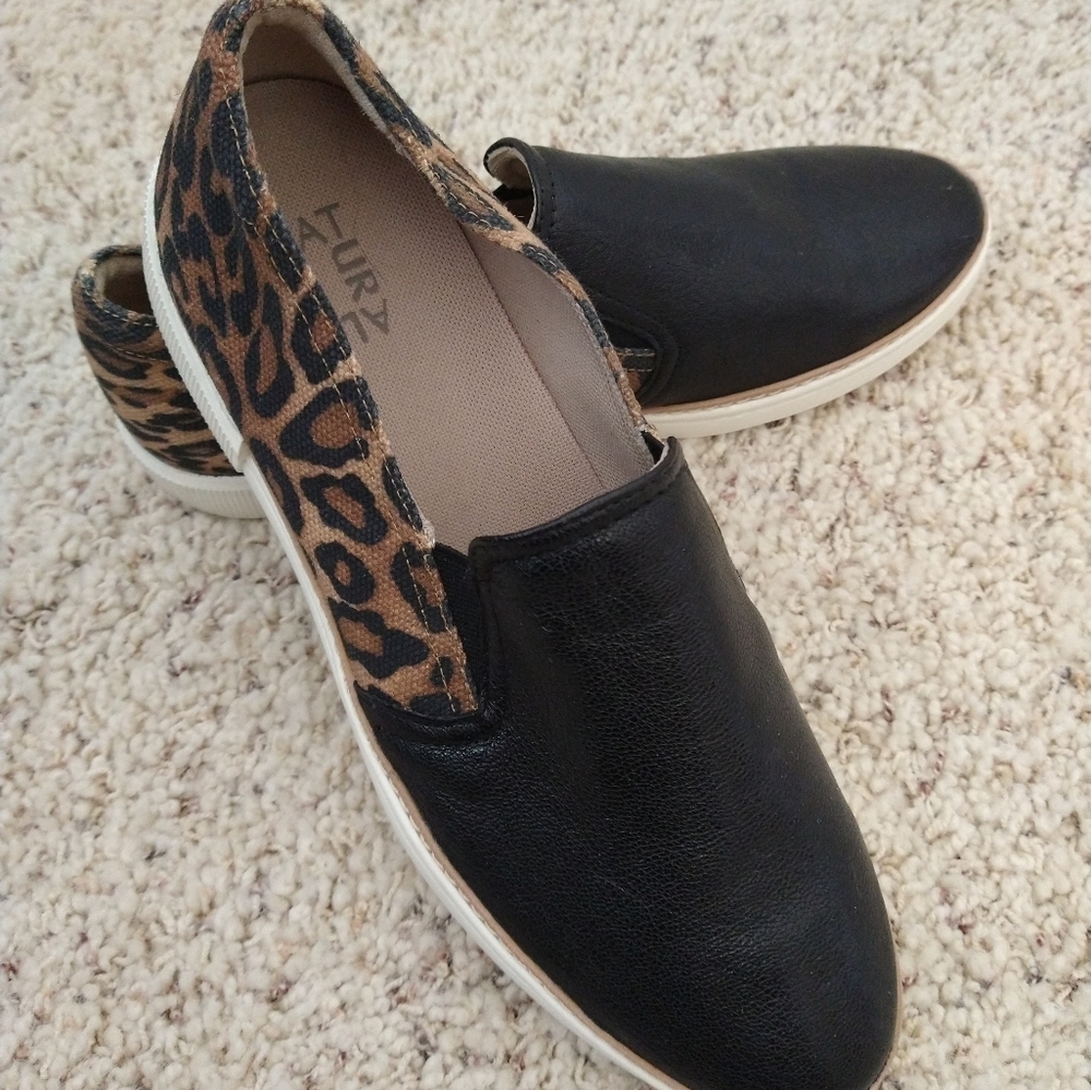 Naturalizer Zola Black Cheetah Slip On Sneaker Size 9.5W Like New